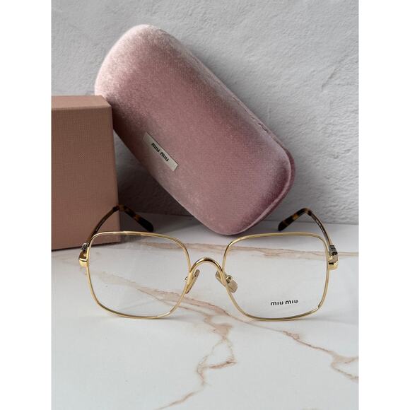NEW Miu Miu M51YV Gold Square Logo Metal Eyeglasses Frames main image 6